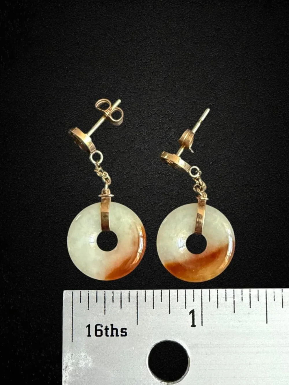 Vintage 14K Gold Natural Jade Pendant & Matching Earrings Set Chinese Fu Symbol